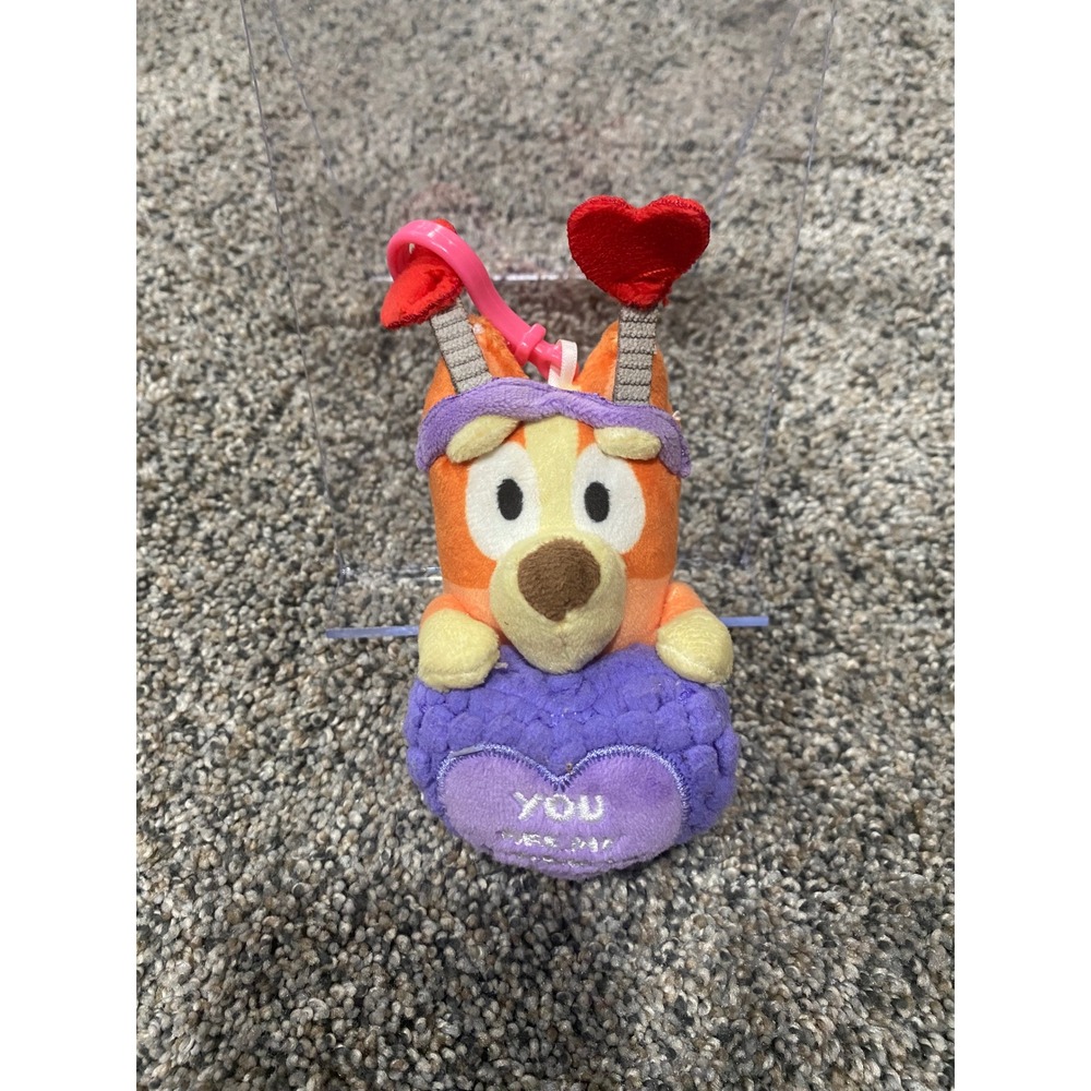 Bluey Bingo Valentines‎ Day Plush Keychain Clip Dan Dee Orange Purple Heart